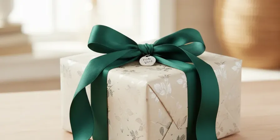 A beautifully wrapped gift box with a ribbon on a clean wooden surface