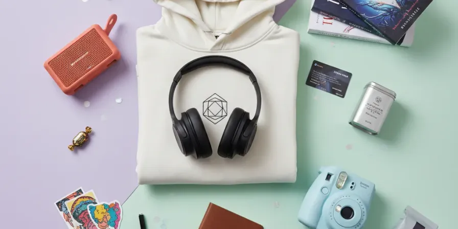 A collection of thoughtful birthday gift options for teenagers arranged on a pastel background